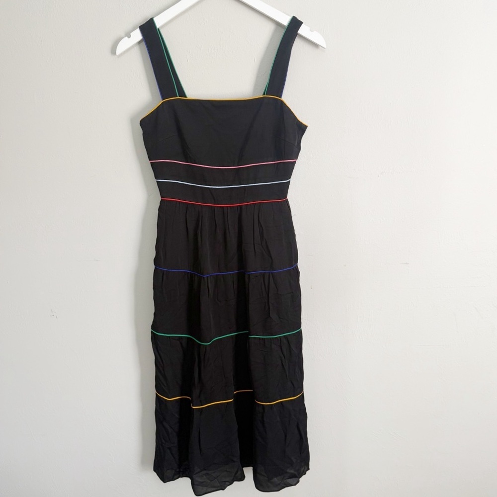 ECRU Women’s Black With Rainbow Piping Tiered LIVELY Sundress Zip 6369WT Size 0 - Picture 2 of 8